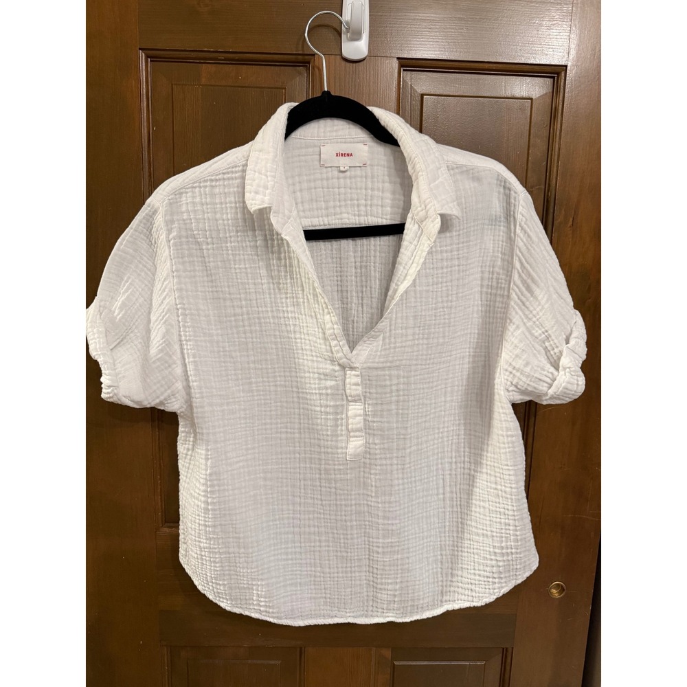 Xirena White Cotton Double Gauze Short Sleeve Popover Blouse Top Small